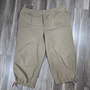 Coldwater Creek Khaki Cargo Capri Pants Womens 16 Tan Drawstring Hem Utility